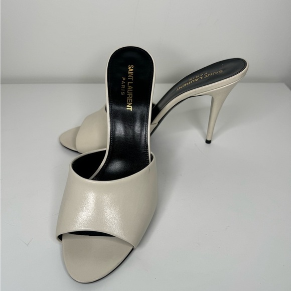 Saint Laurent Ecru Leather Mules Sz 39 - Picture 1 of 6